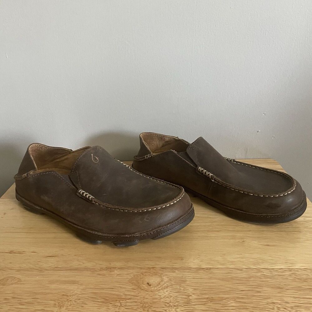 Olukai Moloa Men’s Brown Leather Slip-on Shoes Casual Loafers Size M9